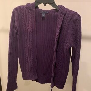 Zippered Front Hooded Purple Cardigan